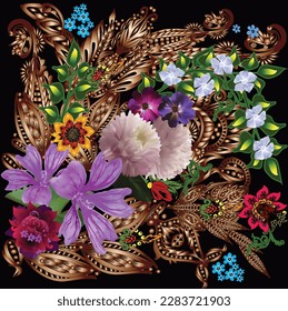 ilustración con decoración de elementos marrones y flores diferentes