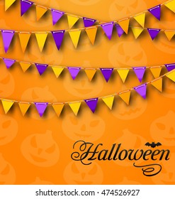 Illustration Decoration with Colorful Bunting Pennants for Halloween Party. Celebration Background - Vector