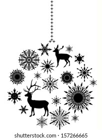 illustration with decoration from deers and snowflakes isolated on white background