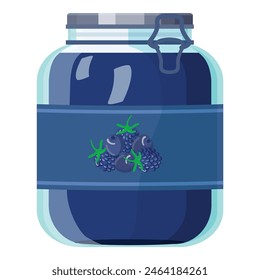 Illustration of a decorative blue glass jar with embossed berry motifs