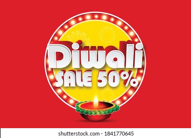 illustration of decorative burning oil diya on Happy Diwali light festival of India Holiday background big sale