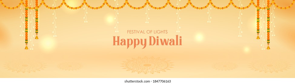 illustration of decorative burning oil diya on Happy Diwali Holiday background for light festival of India