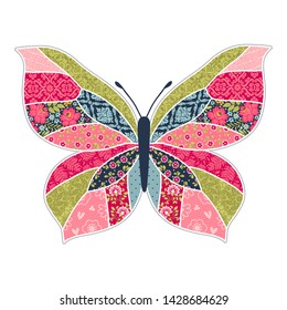 Illustration with decorative butterfly in patchwork style. Can be used as a print, postcard, etc.