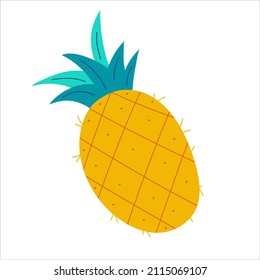 Illustration for decorative design. Pineapple summer fruit isolated on white background.Flat vector illustration. Healthy organic vegan food.