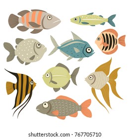 Illustration with decorative fish. Cartoon style. Freehand drawing