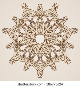 Illustration of decorative floral pattern in light and dark brown colors