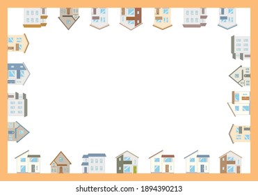 Illustration of a decorative frame with houses arranged around it