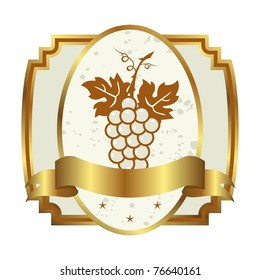 Illustration decorative gold frame label with grapevine - vector