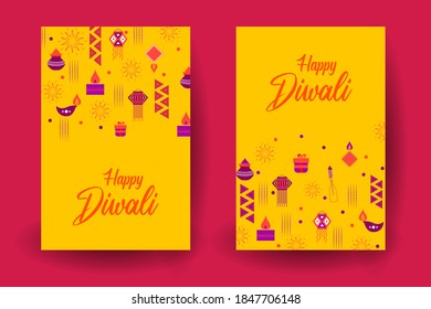 illustration of decorative holiday object on Happy Diwali background for light festival of India