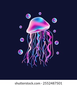 Illustration of a decorative jellyfish on a blue background.