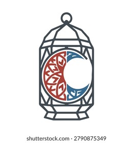 Illustration of a decorative lantern with a crescent moon and star pattern, symbolizing cultural and religious significance.