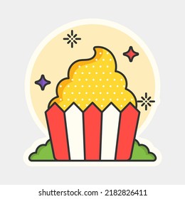 Illustration Of Decorative Muffins Sticker Or Icon On White Background.