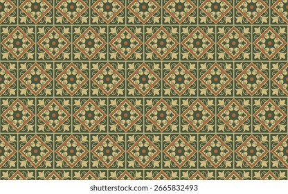 Illustration decorative seamless pattern green and oranger for wallpaper or background, Decoration Pattern, Seamless Pattern.