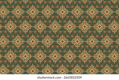 Illustration decorative seamless pattern green and oranger for wallpaper or background, Decoration Pattern, Seamless Pattern.