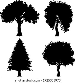 Illustration decorative trees silhouettes with amorphous foliage