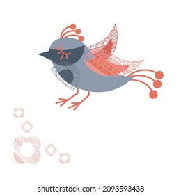 Illustration of a decorative waxwingl and a bird. Vector waxwing icon.
