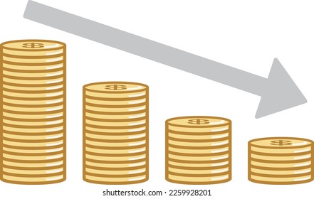 Ilustración de la disminución de la moneda extranjera (dólares) (en constante disminución a la derecha) 