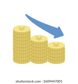 Illustration of decreasing money (down arrow)