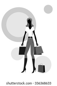 the illustration dedicated to a beautiful girl and shopping.