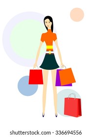 The illustration dedicated to a beautiful girl and shopping.