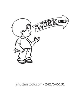 Illustration dedicated to Child Labor with a boy and text on the arrow