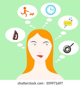 the illustration dedicated to the different housewifes thoughts.