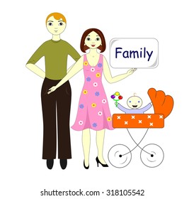 illustration dedicated to the friendly family: dad, mom and little baby.