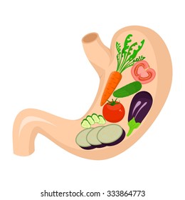 illustration dedicated to healthy eating - vegetables in the stomach.