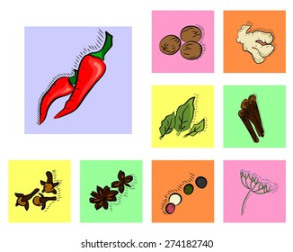 illustration dedicated to the icons dedicated to spices.