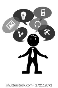 the illustration dedicated to the man who is thinking about IT.