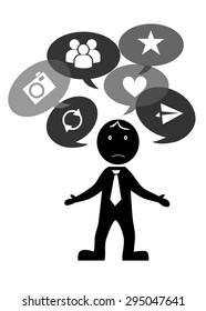 the illustration dedicated to the man who is thinking about IT.