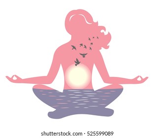 the illustration dedicated to the meditation and sunset.