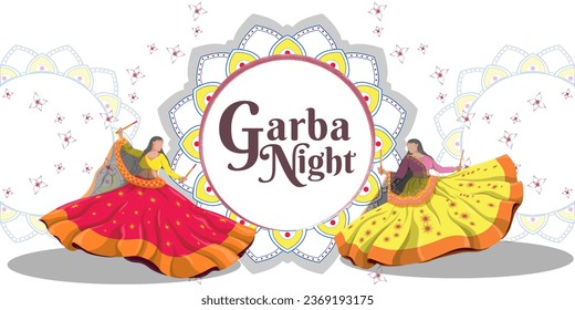 An illustration dedicated to the Navratri festival with a beautiful background. Garba night