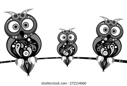 
the illustration dedicated to the   owls in black.
