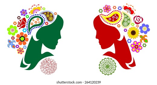 illustration dedicated to the  portrait and flowers . 