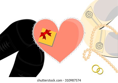 Illustration dedicated to the theme of the wedding, with shoes and beads.