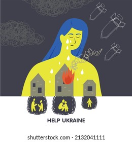 The illustration is dedicated to the war in Ukraine. Help Ukraine. Vector illustration