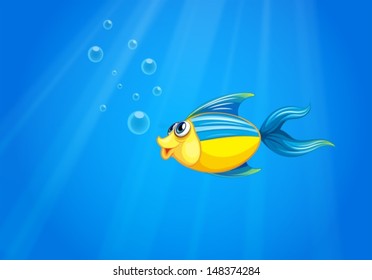 Illustration of a deep sea with a fish