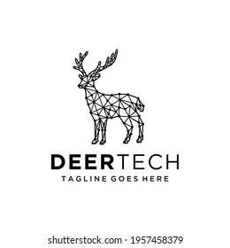 Illustration Deer with dots and connecting lines technology logo design	