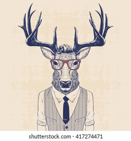 illustration of deer dressed up like business man in vest and tie