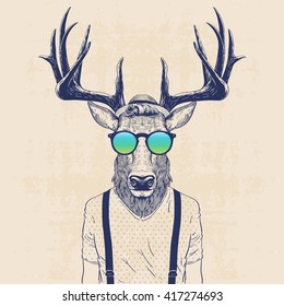 illustration of deer dressed up like cool hipster