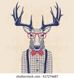 illustration of deer dressed up like nerd in shirt and jazz bow