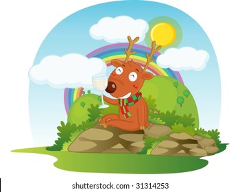 illustration of deer drinking beverages