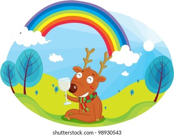 Illustration of a deer enjoying wine
