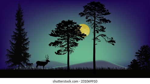 illustration with deer in forest