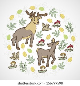 Illustration of deer in the forest. Ideal motif for postcards, covers and other printing and web projects