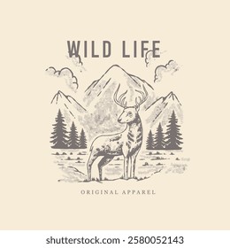 Illustration  of deer and forest perfect for brand desing or tshirt  desing