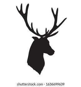 illustration of a deer head silhouette isolated on white, vector