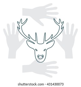 illustration of a deer head silhouette. line icon