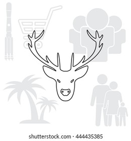 illustration of a deer head silhouette. line icon